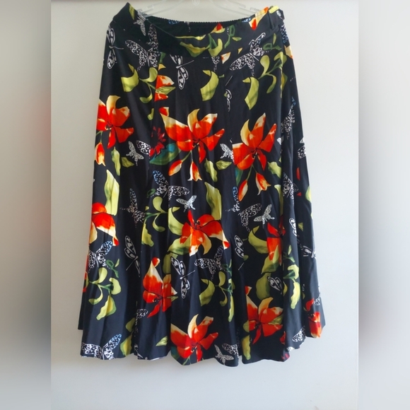 Soft Surroundings Abstract Floral Midi Skirt Dragonflies Wearable Art Small - Picture 1 of 8